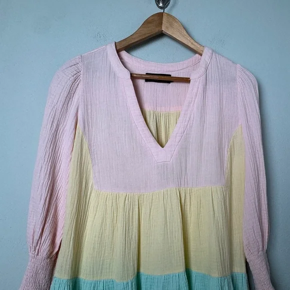 Tuckernuck Pomander Place Sorbet Colorblock Kenzo‎ Tiered Mini Gauze LS Dress S